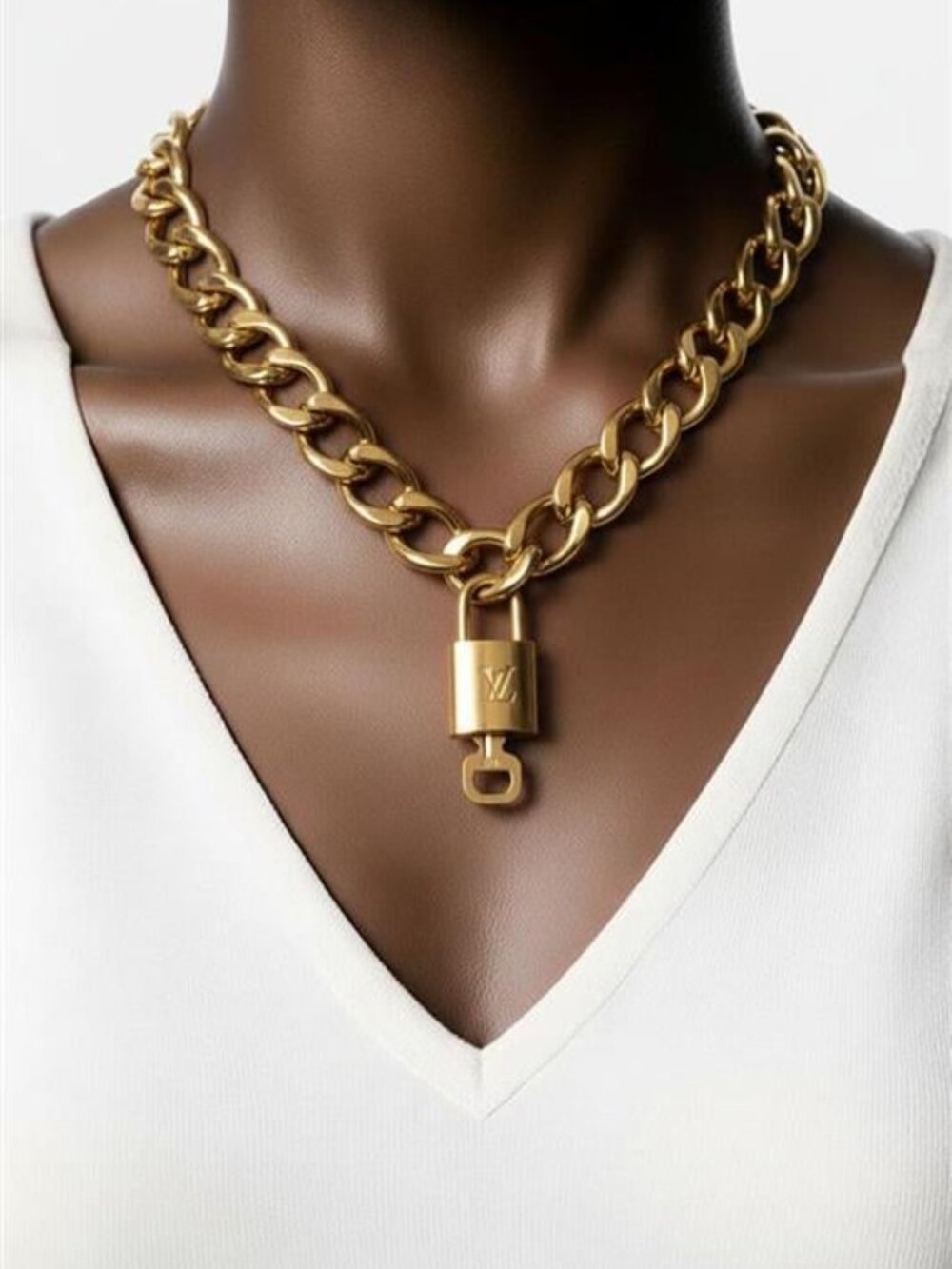 Gold-Plated Necklace with Authentic Louis Vuitton Padlock